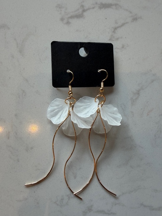 Jewelry - Gold Dangle Earrings with White Petal Accents